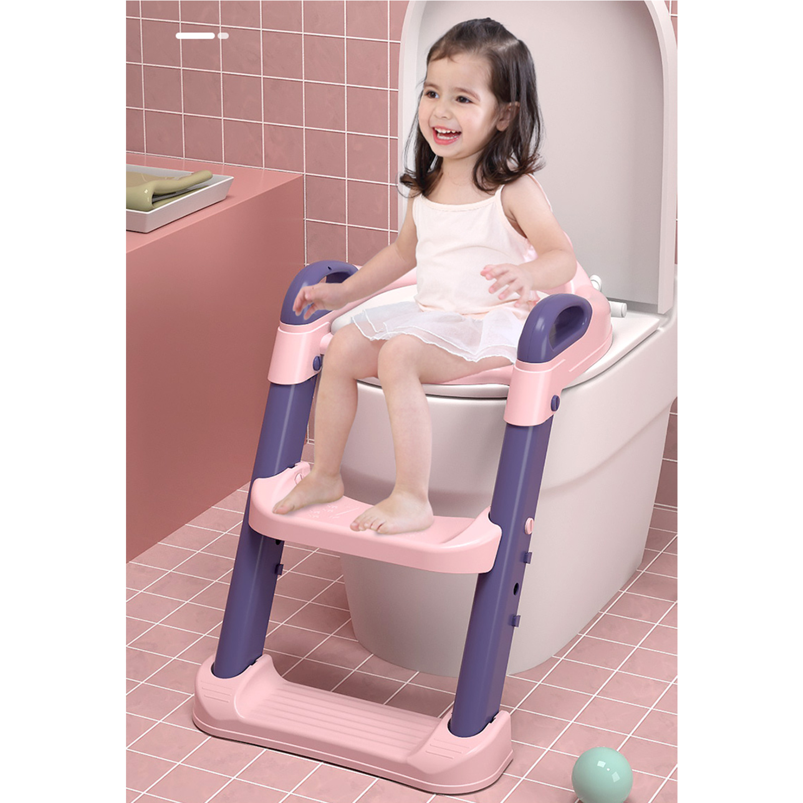 Riduttore WC Bambini con Scaletta, Vasino Bambini con Bracciolo e Cuscino  PU, Può Essere Piegato，Adatto a Bambini di Età Compresa Tra 1 e 10 anni  (rosa grigio) : : Prima infanzia